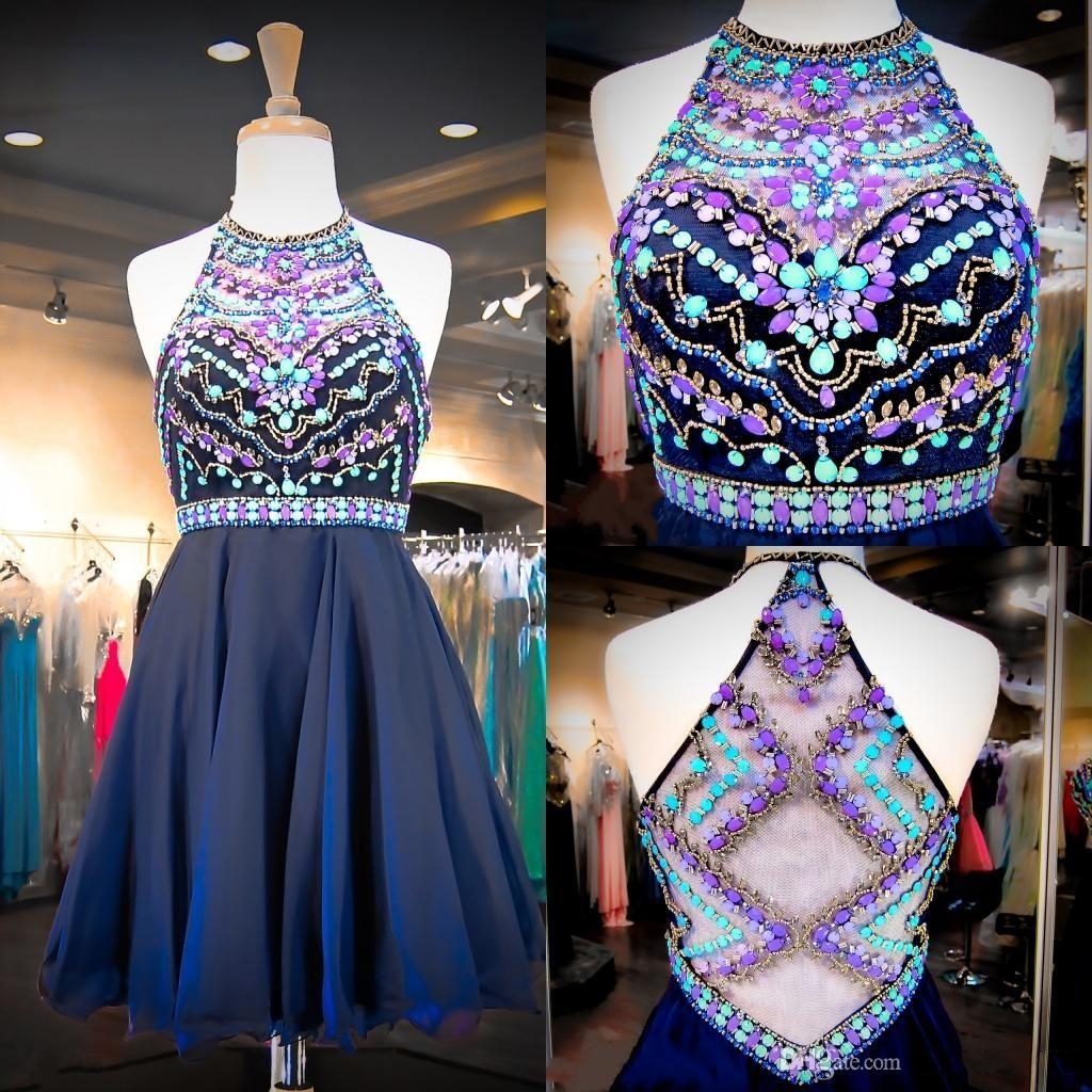 Mint Green Halter Rhinestone Homecoming Dresses 2016 Illusion Short Mini Party Gowns Prom Dresses Cocktail Dress 8th Grade Graduation Dress