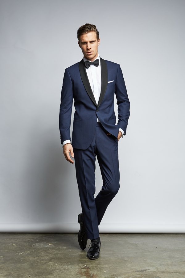Handsome Dark Navy Mens Suits Slim Fit One Button Groom Wedding Suit Cheap Two Pieces Custom Tuxedos (Jacket+Pants+Bow Tie)
