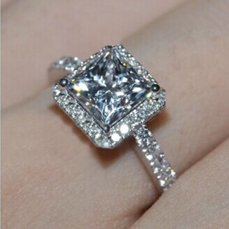 Vecalon Sparkling Women Jewelry Princess cut 2ct Simulated diamond Cz Wedding Band Ring White Gold Filled Female Finger ring