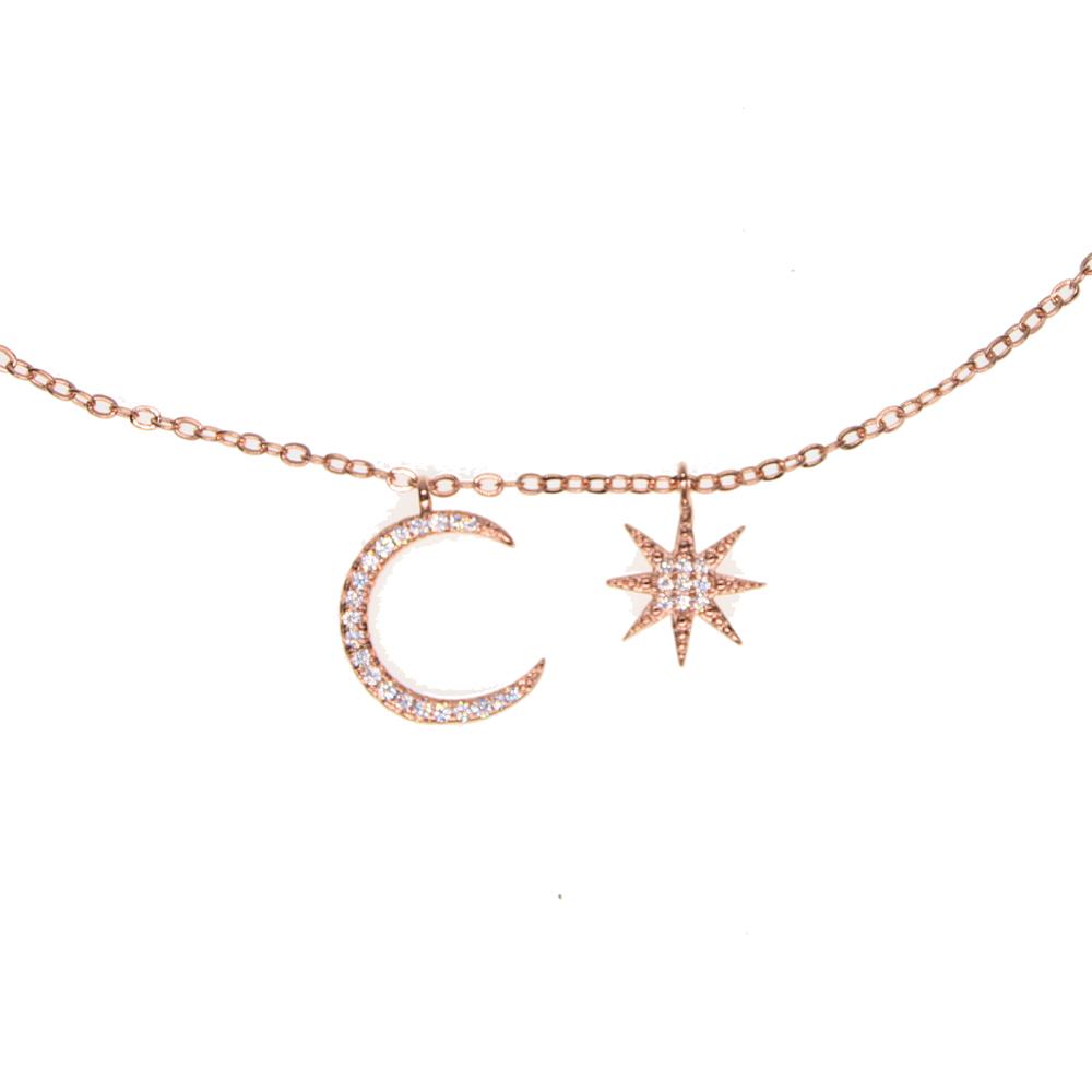 fashion jewelry simple christmas design delicate chain 3 color micro pave cz sparling moon star pendant choker necklace