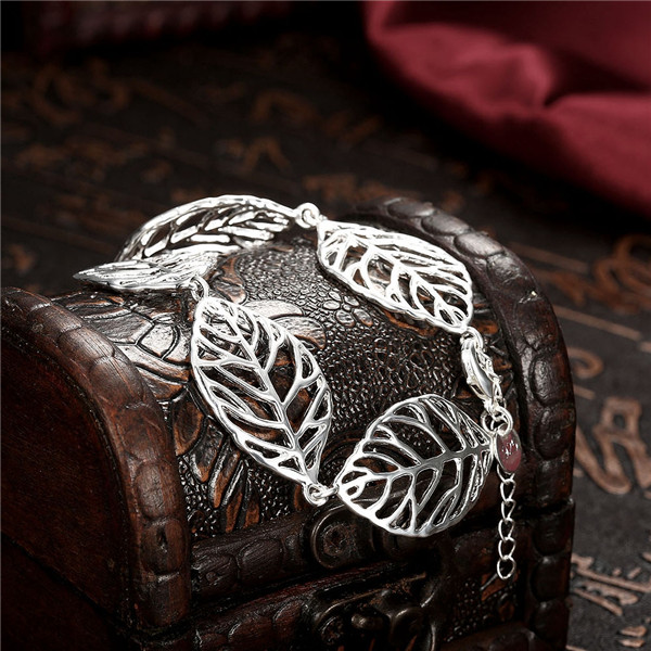 Hot sale christmas gift 925 silver Leaves Bracelet DFMCH386,Brand new fashion 925 sterling silver plate Chain link bracelets high grade