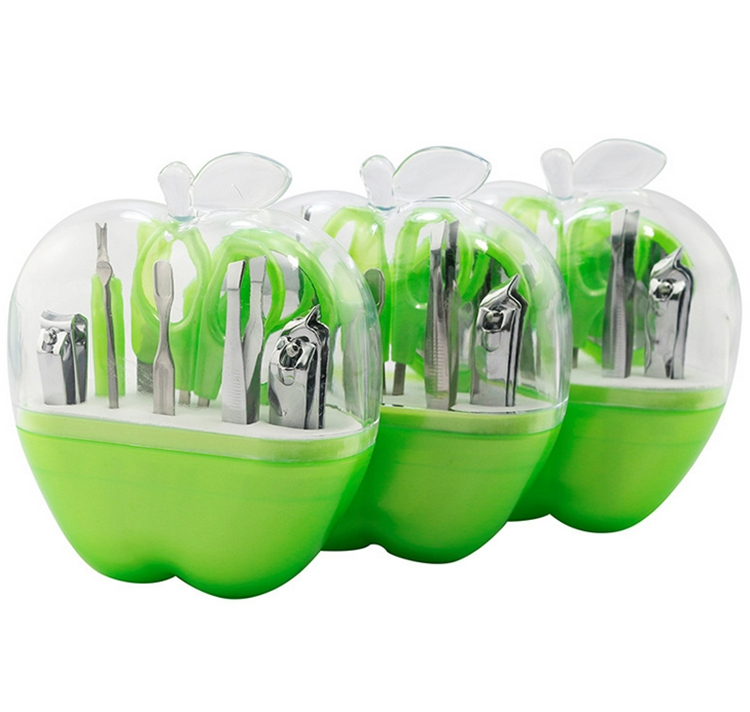 Wholesale-9pcs Apple Makeup Manicure Set & Kit Nail Scissors Nail File Cuticle Pushers Eyebrow Scissors Ear Pick, Nail Tools 2916-2