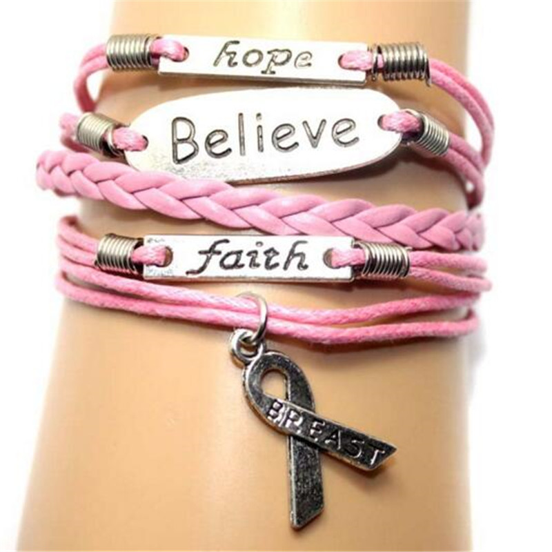 Charms Woven Leather Bracelets Believe Letter Faith Hope Breast Cancer Awareness Bracelets Fashion Bracelets Handmade Jewelry Christmas Gift, Golden;silver
Charms Woven Leather Bracelets Believe Letter Faith Hope Breast Cancer Awareness Bracelets Fashion Bracelets Handmade Jewelry Christmas Gift, Golden;silver