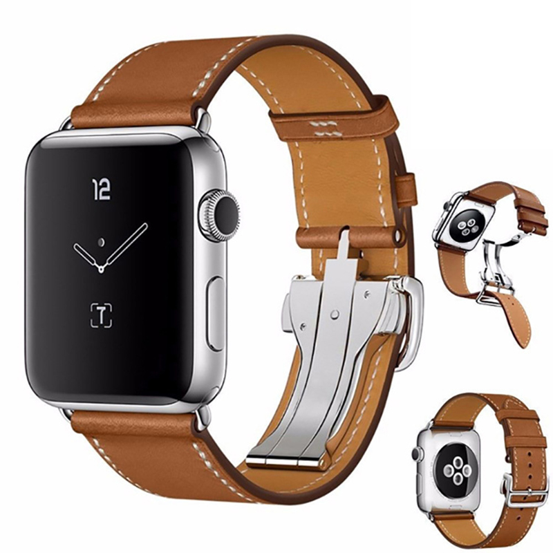 Upscale Folding Buckle Fine Real Leather Bracelet Belt for Apple Watch Band 38mm 40mm 42mm 44mm for iWatch Series 1 2 3 4 5 Strap от DHgate WW