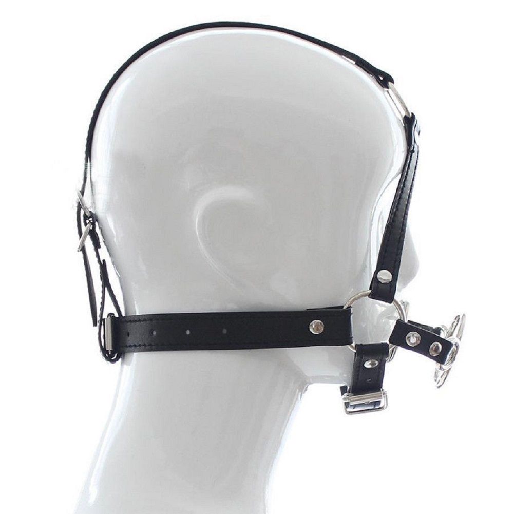 Adult Toys Leather Strap Head Harness Metal Gag Open Mouth Bondage Fetish Restraint Slave #R501