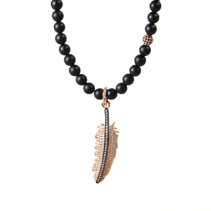 New Fashion Jewelry Wholesale 5pcs/lot 6mm Natural Matte Agate Stone With Micro Pave Full Cz Feather Men's Pendant Necklace
New Fashion Jewelry Wholesale 5pcs/lot 6mm Natural Matte Agate Stone With Micro Pave Full Cz Feather Men's Pendant Necklace