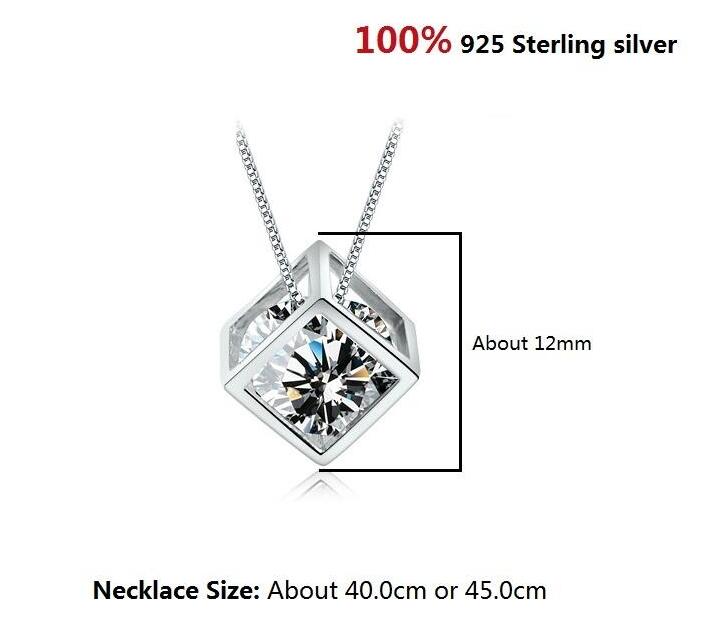 925 Sterling Silver Love Cube Diamond Pendant Necklaces S925 Crystal Shining Square Statement Link Chans Choker Necklace Wedding Vintage Womans Jewelr