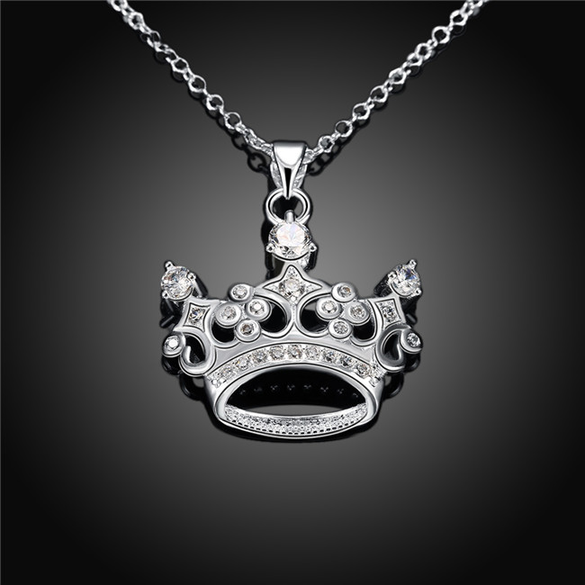 Hot sale crown shape Pendant necklace white gemstone sterling silver plate necklace STSN743,fashion 925 silver necklace factory direct sale