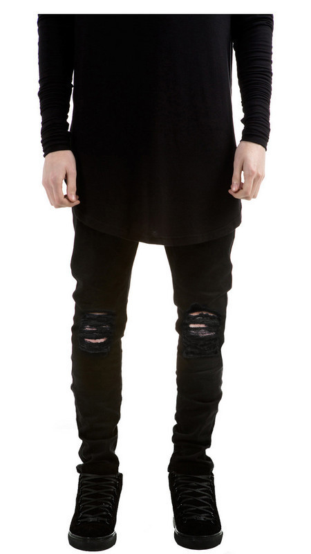 New arrivals high quality men hip hop ripped jeans hole homme elastic mens destroyed jeans black pants pantalones hombre