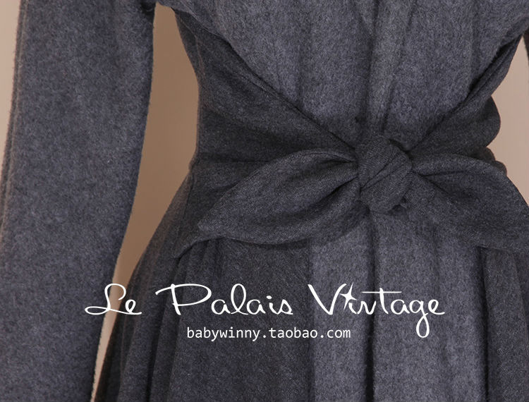 Wholesale-2016 Le Palais Vintage Elegant Retro Grey Stitching Waist Big Pendulum All-Match Long Coat High Quality Women's Clothing