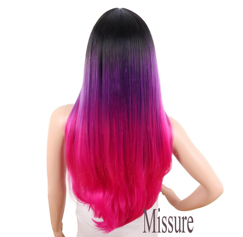 Popular Fashion Pink Ombre Long Straight Women's Cosplay Hair wig