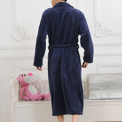 Wholesale-Solid Flannel Cotton Kimono Bathrobe Men Nightgown Gown Bamboo Robes Lovers pajamas Night-gown Asian/Tag Size XL-XXL