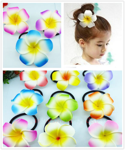 new Wholesale Frangipani hair bands foam hawaiian plumeria flower headband elastic band hair rope girl hair accessories 80pcs/