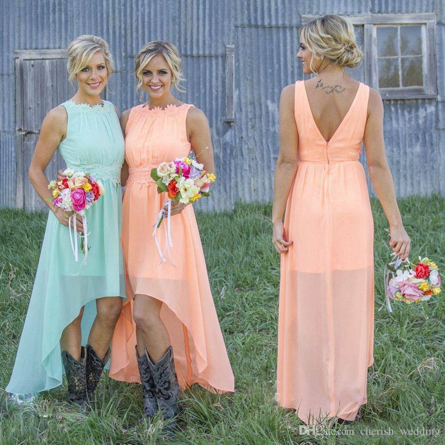 Free Shipping New Peach Chiffon Bridesmaid Dresses Lace Crew Neck High Low Western Country Summer Cheap Plus Size Formal Party Dress
Free Shipping New Peach Chiffon Bridesmaid Dresses Lace Crew Neck High Low Western Country Summer Cheap Plus Size Formal Party Dress