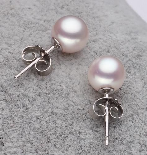 9-10mm Natural White Pearl Stud Earrings Women's Jewelry 925 Silver Accessories