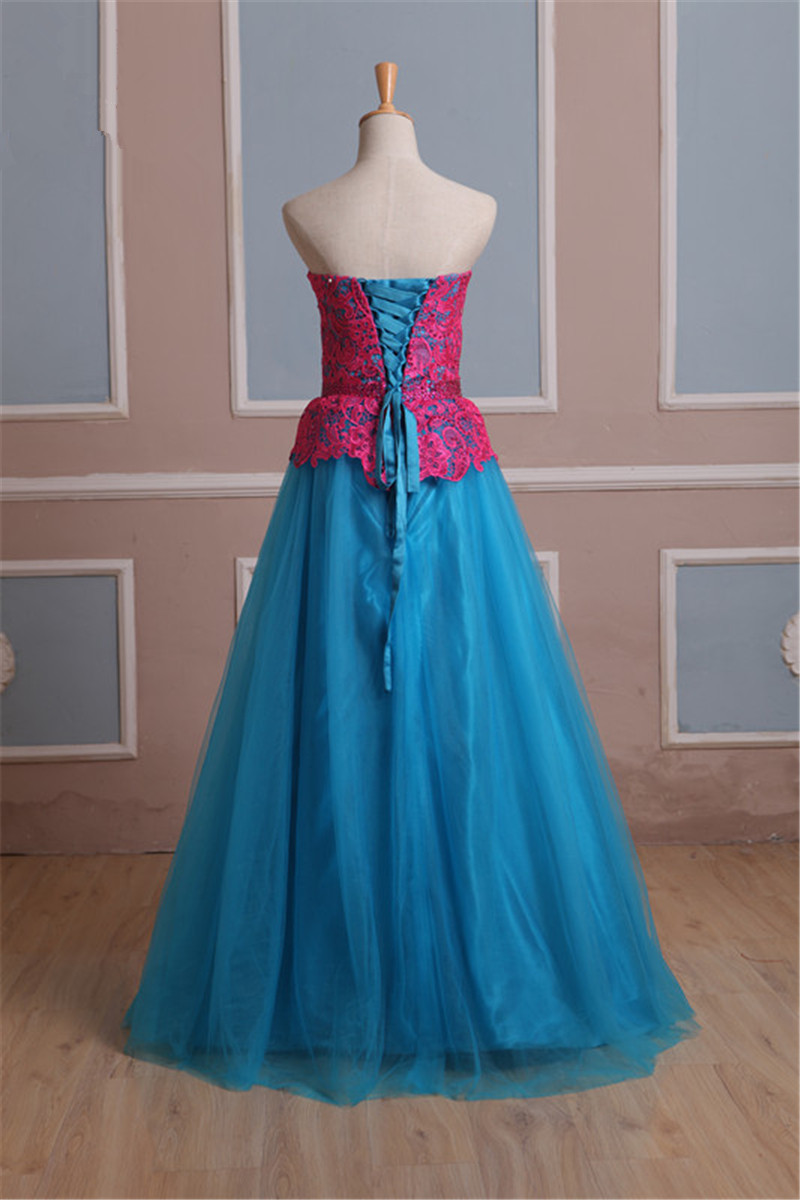 2017 Sexy Fashion Sweetheart Red Lace Blue A-Line Quinceanera Dress with Crystal Tulle Plus Size Sweet 16 Dress Vestido Debutante Gowns BQ79