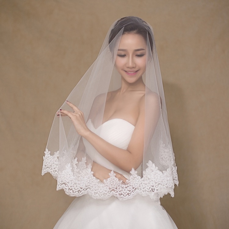 One Layered Lace Tulle Short Bridal Veils Girls Wedding Accessories Veil Lace White Ivory In Stock