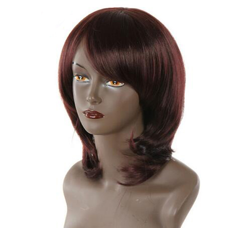 Women short straight Red Brown High temperature Synthteic Hair wig