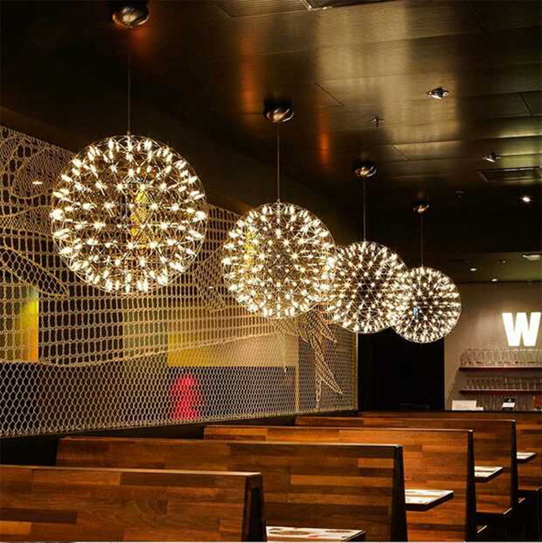 LED Pendant Lamp Light Firework Stainless Steel Ball Chandelier Lights Restaurant Villa Hotel Lighting Living Room