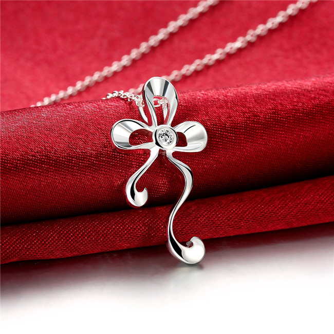 Best gift women's flower shape Pendant Necklace white gemstone sterling silver necklace STSN697,brand new fashion 925 silver necklace