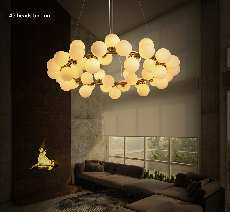modern led glass pendant lights round art glass chandelier 25/45 heads loft pendant light fixture modo glass chandelier G4 base