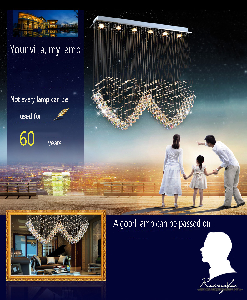 Raindrop LED K9 Crystal Chandeliers Lighting Heart Shape Ceiling Lamp for living roon dinner light fixtures L1000*W200*H1000MM