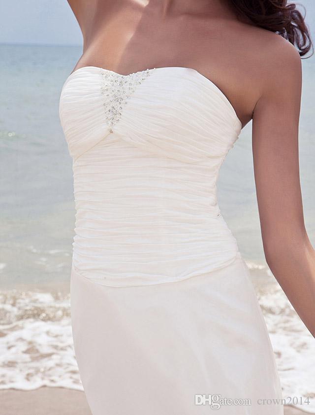 Summer Chiffon Beach Wedding Dress with Sweetheart Beaded Sheath Ankle Length Pleated Backless Bridal Gowns vestido de novia