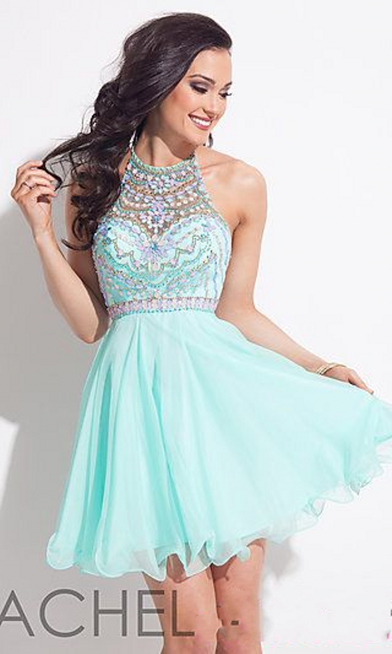 Mint Green Halter Rhinestone Homecoming Dresses 2016 Illusion Short Mini Party Gowns Prom Dresses Cocktail Dress 8th Grade Graduation Dress