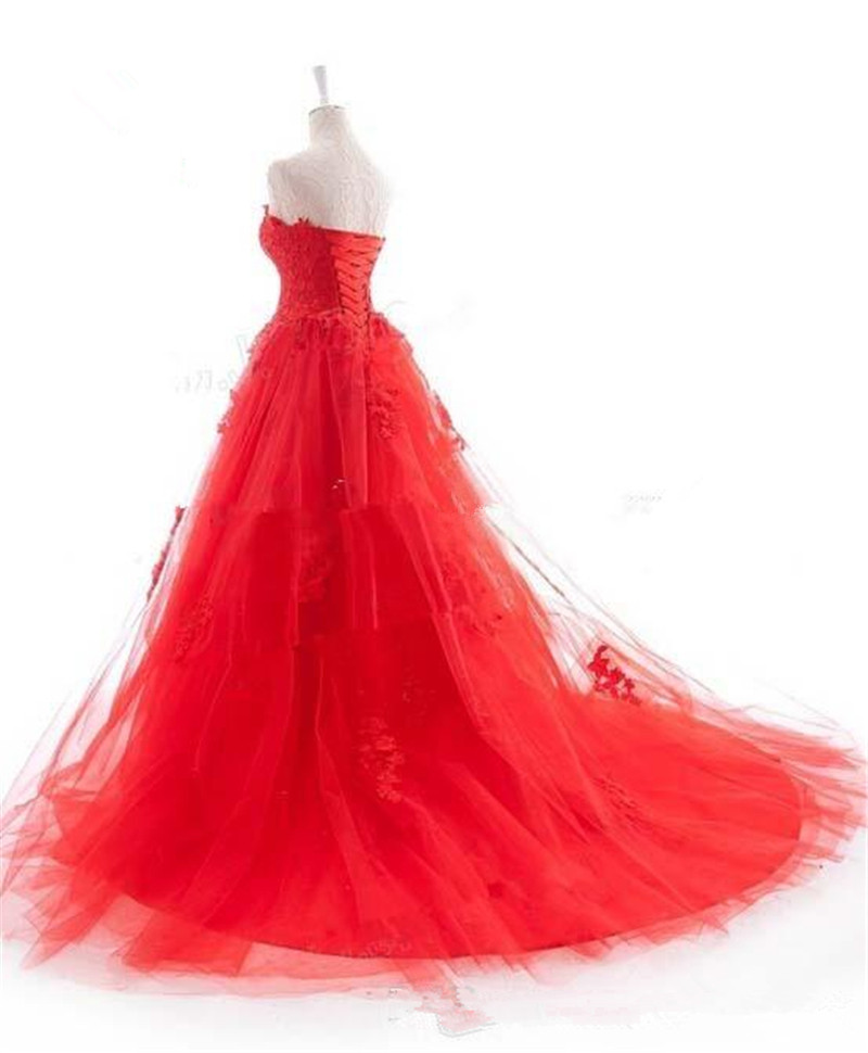 2017 Sexy Red Ball Gown Quinceanera Dresses with Appliques Tulle Lace Up Plus Size Sweet 16 Dress Vestido Debutante Gowns BQ53