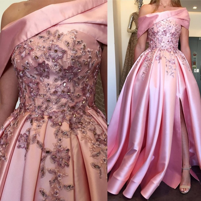 2019 Baby Pink Lace Prom Dresses Sexy Side Split Dresses Evening Wear Off The Shoulder Bead Party Gowns, Ivory
2019 Baby Pink Lace Prom Dresses Sexy Side Split Dresses Evening Wear Off The Shoulder Bead Party Gowns, Ivory