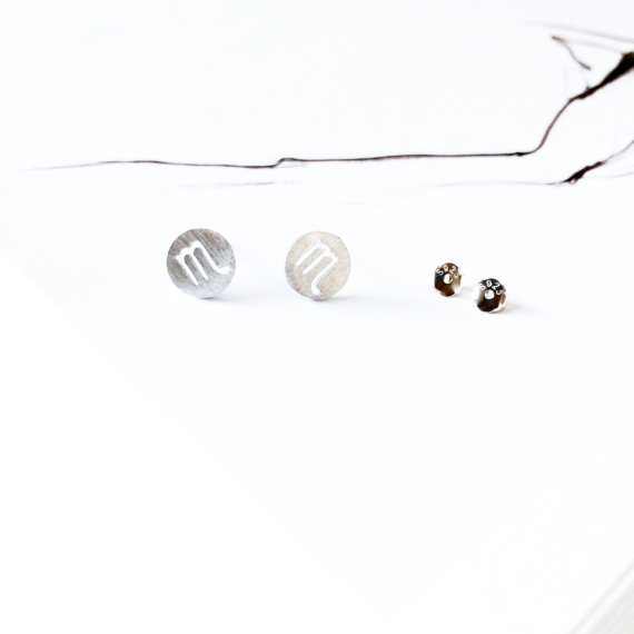 10Pair- S003 Zodiac Scorpio Earrings Signs 12 Constellation Stud Earrings Horoscope Astrology Disc Stud Earrings for Birthday Gifts