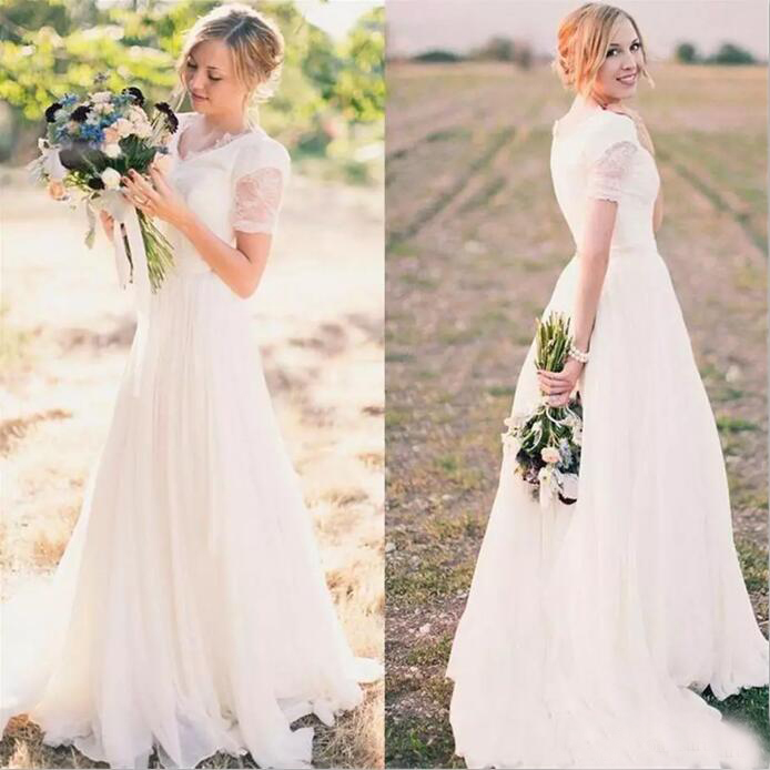 Cheap Country Wedding Dresses 2017 V Neck Lace Short Sleeve Top Chiffon Ruched Long Bridal Gowns Custom Made China EN9204, Red
Cheap Country Wedding Dresses 2017 V Neck Lace Short Sleeve Top Chiffon Ruched Long Bridal Gowns Custom Made China EN9204, Red