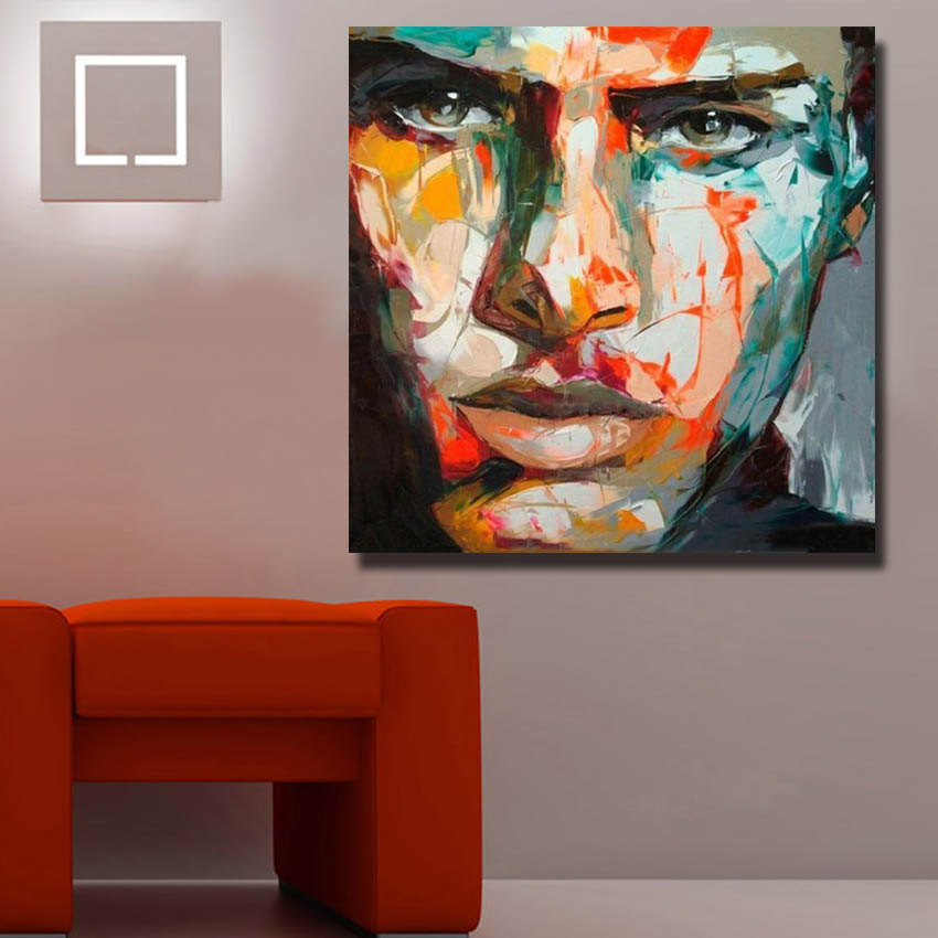 Handsome Modern Wall Painting Man Face Oil Painting Wall Decor Hand Painted Painting on Canvas No Framed - view 5