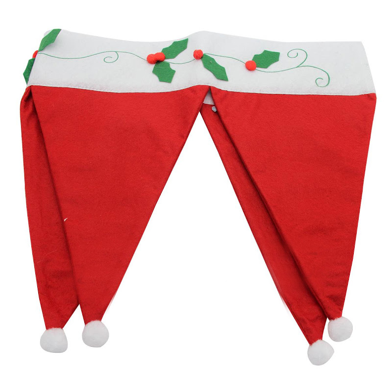 Christmas Curtains Red Christmas Santa Hat Cap Window Valance Curtain Pennant Festival Home Decor Christmas Home Decoration