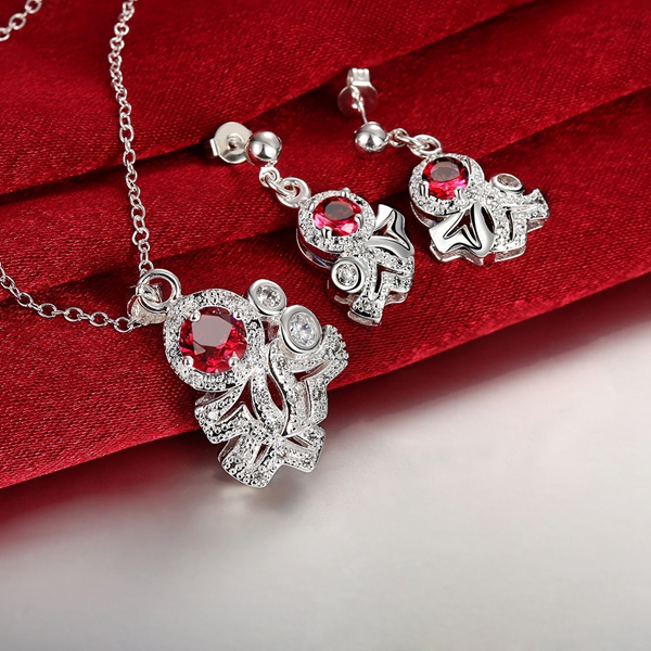 Hot sale fashion 925 silver necklace earring ring a famliy of three jewelry oval sets STSS135B sterling silver red gemstone rings wedding