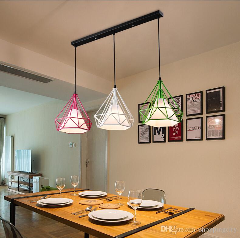 Vintage Iron Pendant Lights Diamond Shape Industrial Minimalist Creative LED Pendant Light Hanging Lamp Bar Cafe Restaurant Home