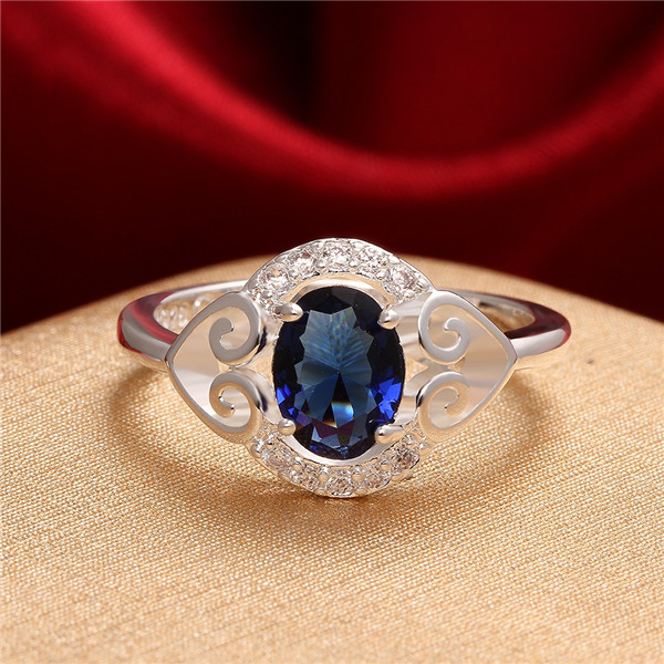 Women's love Full Diamond fashion Heart-shaped ring 925 silver Ring STPR007-B brand new blue gemstone sterling silver plated finger rings