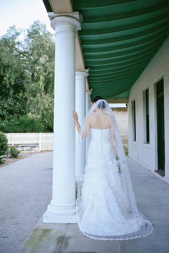 Chapel White Ivory Lace Edge veil Bridal Veil One layer Wedding Veil Lace Edge With Comb