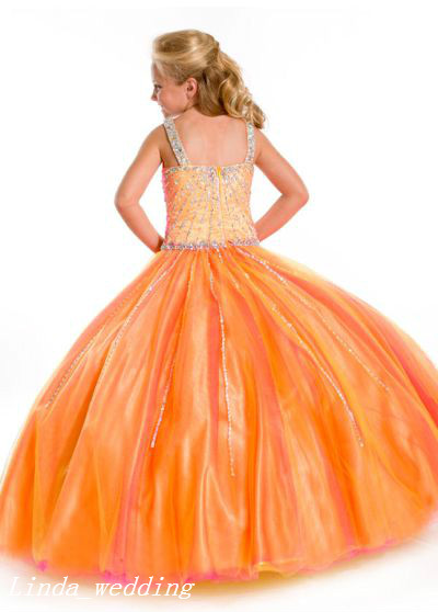 Sugar Burnt Orange Girl's Pageant Dress Princess Beaded Party Cupcake Prom Dress For Young Short Girl Pretty Dress For Little Kid
