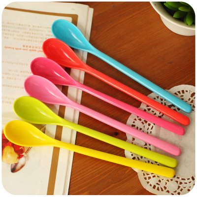 Candy Color Long Handled Spoon mixing Melamine Plastic Spoon Coffee Honey Spoons Flatware Wholesale- 20pcs/Lot