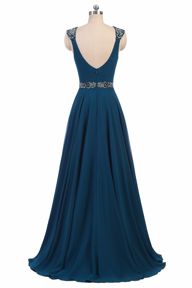 V-Neck Backless A-Line Formal Evening Dresses With Appliques Chiffon Floor-Length Plus Size Prom Party Celebrity Gowns BE18