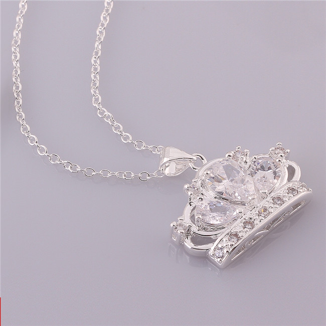 New arrival lmperial crown pendant necklace white gemstone sterling silver plated necklace STSN579,fashion 925 silver necklace factory