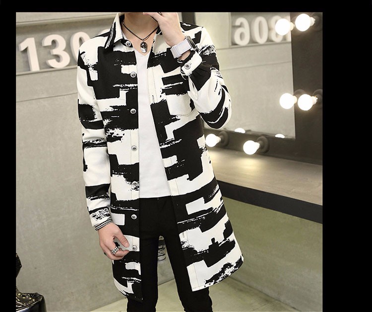 2016 Autumn Winter Overcoat Mens High Quality Fashion Mens Trench Coat Men Casual Printed Trench Coat Men Slim Fit Outerwear