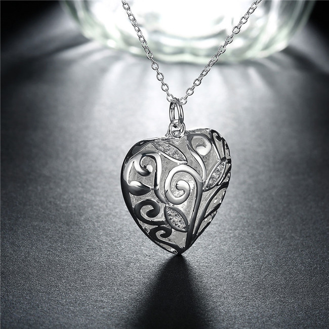 Brand new Three dimensional heart shape pendant necklace white gemstone sterling silver plated necklace STSN224 ,fashion 925 silver necklace