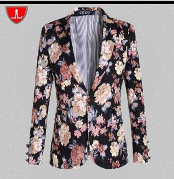 Wholesale-Flower suit male plus size plus size blazer male autumn slim blazer men's clothing outerwear