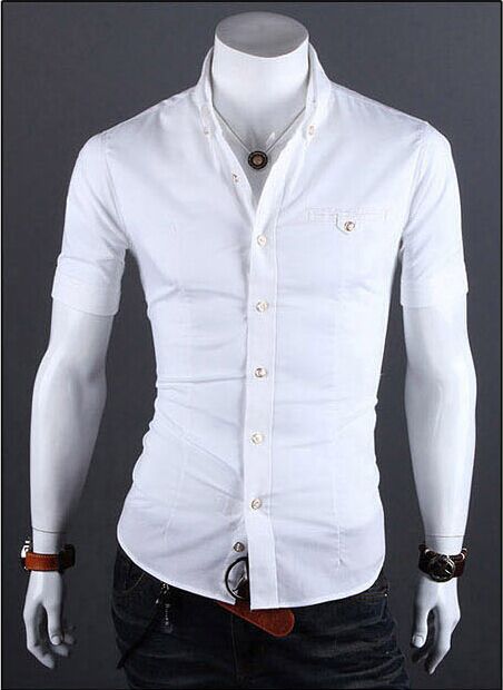 Wholesale-Camisa masculina 2016 men's solid shirt short sleeve 8colors fashion casual shirts camisas social men clothing M-XXXL HY943