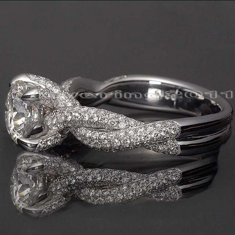 Dinosaur Claw Rings: 3ct Diamonique CZ Dia 14KT White Gold Filled Wedding Rings for Women Size 5-11
