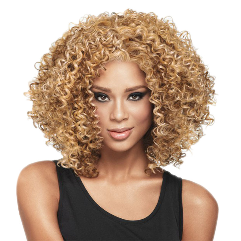 African american wig synthetic short afro kinky curly wigs for black women medium length fiber hair