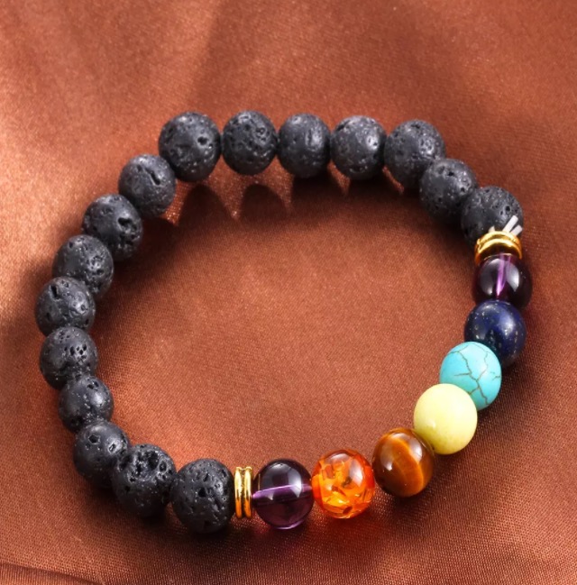 Hot selling Unisex chakra energy Beaded, Strands natural lava stone bracelets 8mm colorful beads bracelets free shipping