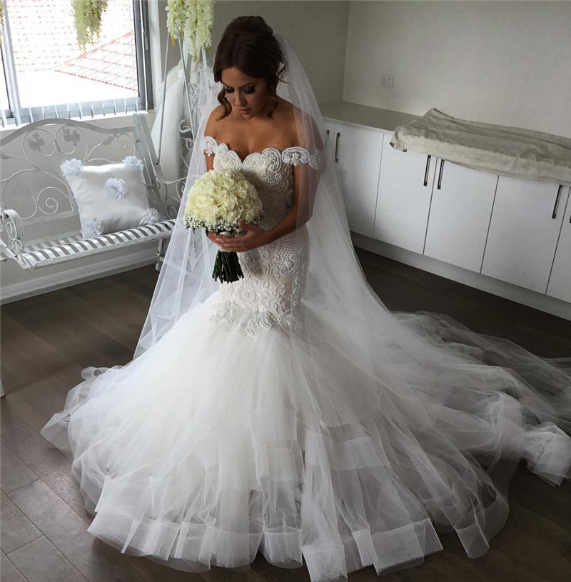 Vintage Backless Mermaid Wedding Dresses Free Shipping Off Shoulder Delicate Lace Wedding Dresses Floor Length Bridal Gown
